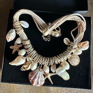 Gold and Cream Shell Charm Necklace